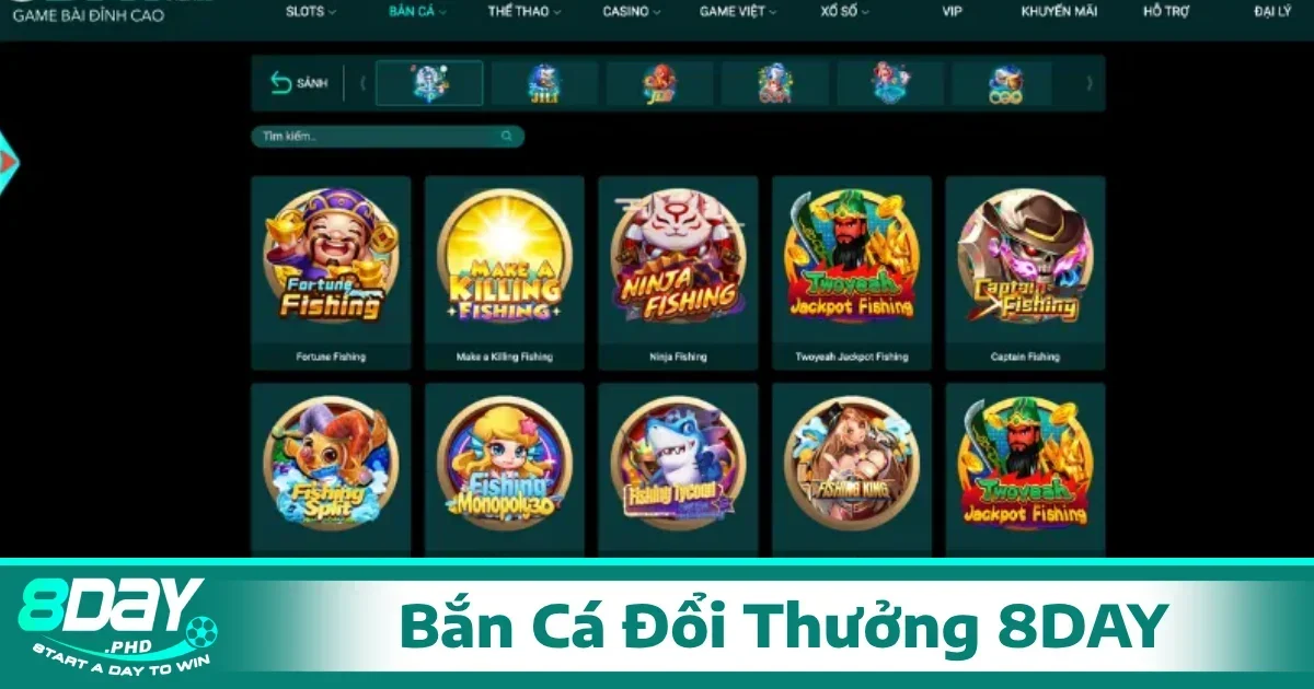 Trang chủ 27 Trò chơi bắn cá 8Day được thiết kế rất hấp dẫn, có đồ họa bắt mắt, gameplay mượt mà
