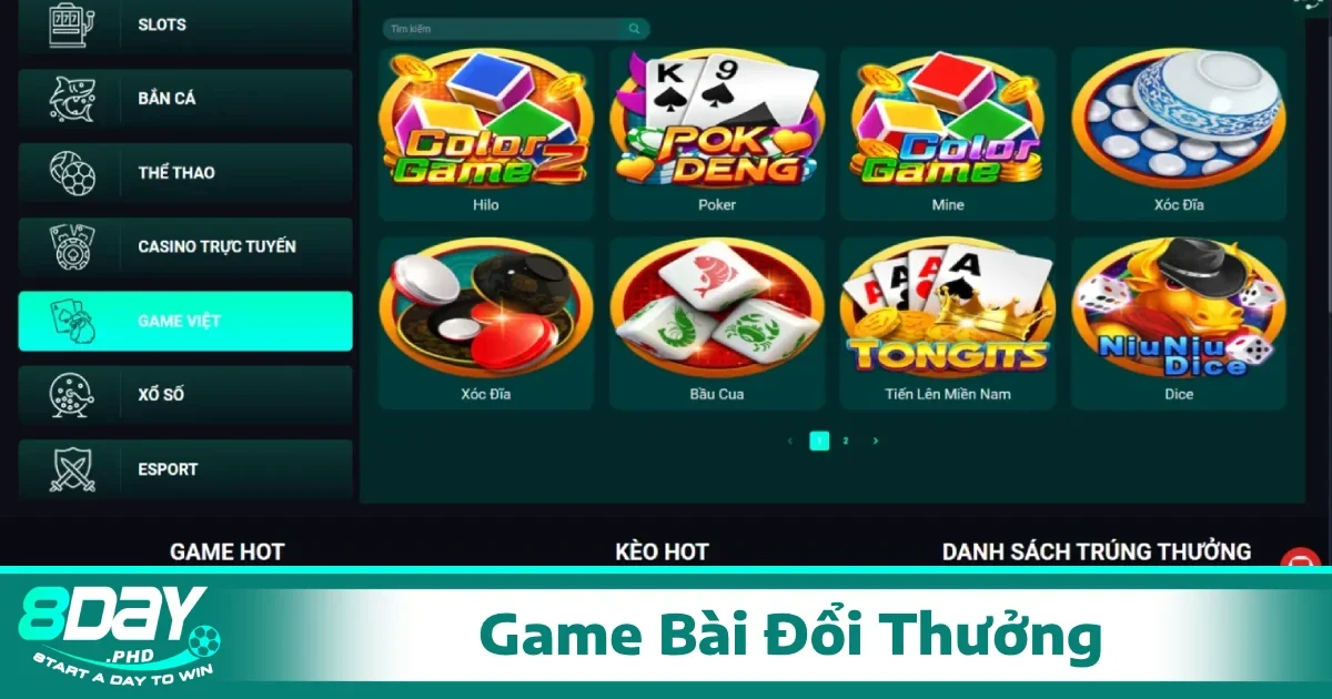 Game Bài Đổi Thưởng 1 Các game bài đổi thưởng tại 8Day không chỉ đa dạng về thể loại mà còn có hệ thống thưởng hấp dẫn