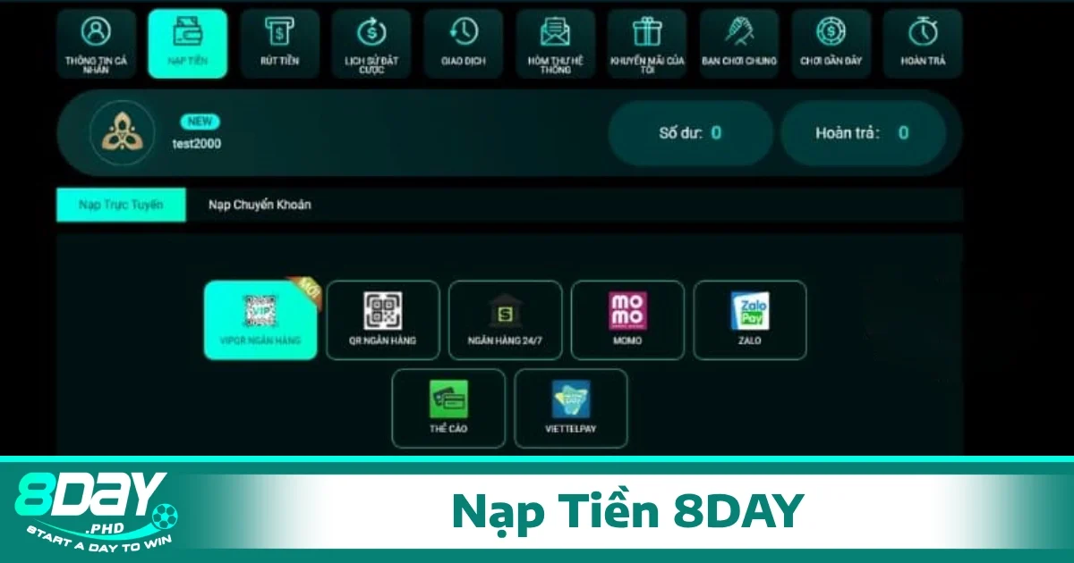 Nạp Tiền 8Day 1 Việc đa dạng các hình thức nạp tiền 8Day giúp người dùng dễ dàng lựa chọn phương pháp phù hợp
